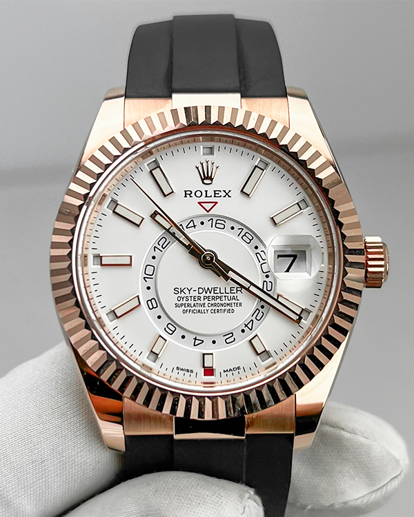 2021 Rolex Sky-Dweller White Dial Everose Gold Oysterflex (326235)