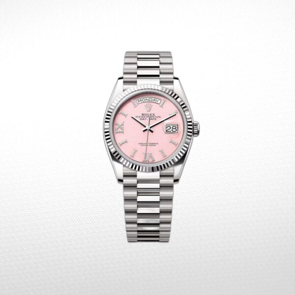 Rolex Day-Date 36 36mm Day Date 12834 White Gold with Diamond Bezel Pink Opal Dial