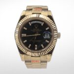 DAY-DATE BLACK DIAL DIAMOND MARKERS FLUTED BEZEL GOLD - Image 3