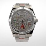 Day Date 40MM Watch Fluted Bezel Diamond Paved Rainbow Sapphire Dial - Image 3