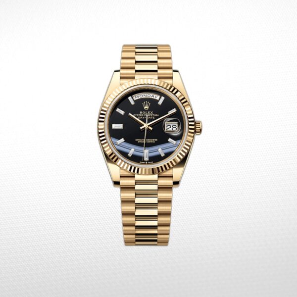 DAY-DATE BLACK DIAL DIAMOND MARKERS FLUTED BEZEL GOLD