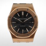 AUDEMARS PIGUET ROYAL OAK ROSE GOLD BLACK LEATHER WATCH - 41MM - Image 2