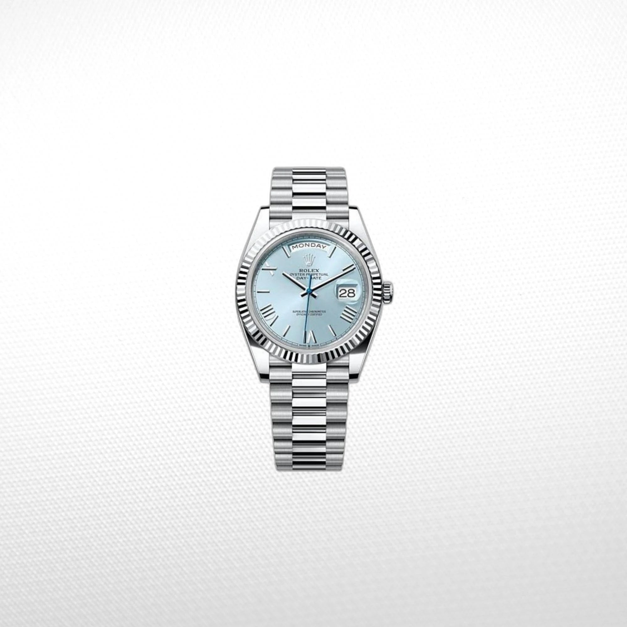 9533FE0F-12BD-4BD8-A818-81AAE6BD1750 DAY-DATE II 40MM PLATINUM BLUE DIAL ROMAN MARKERS - Image 1