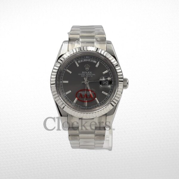 DAY-DATE BLACK DIAL STICKS MARKERS SS 40MM