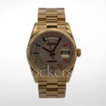 GOLD DAY DATE 36MM WATCH FLUTED BEZEL DIAMOND PAVED RAINBOW SAPPHIRE DIAL - Image 2