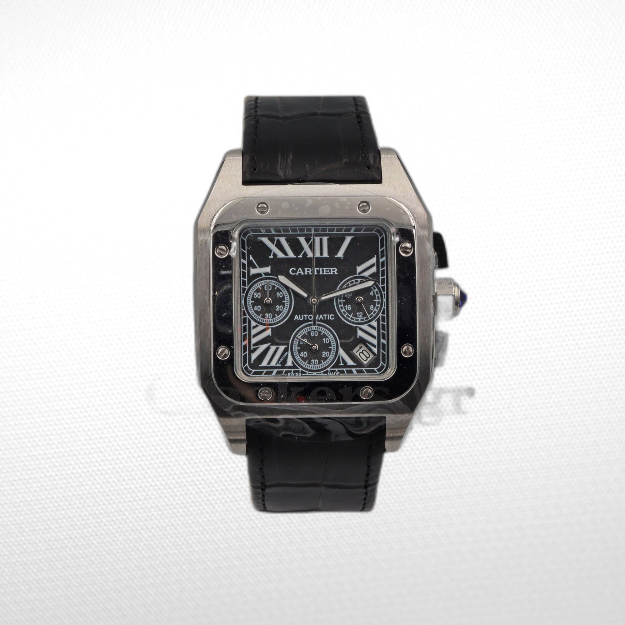 IMG_3617copy SANTOS 100 STEEL AUTOMATIC CHRONOGRAPH LARGE MEN'S WATCH - Image 1