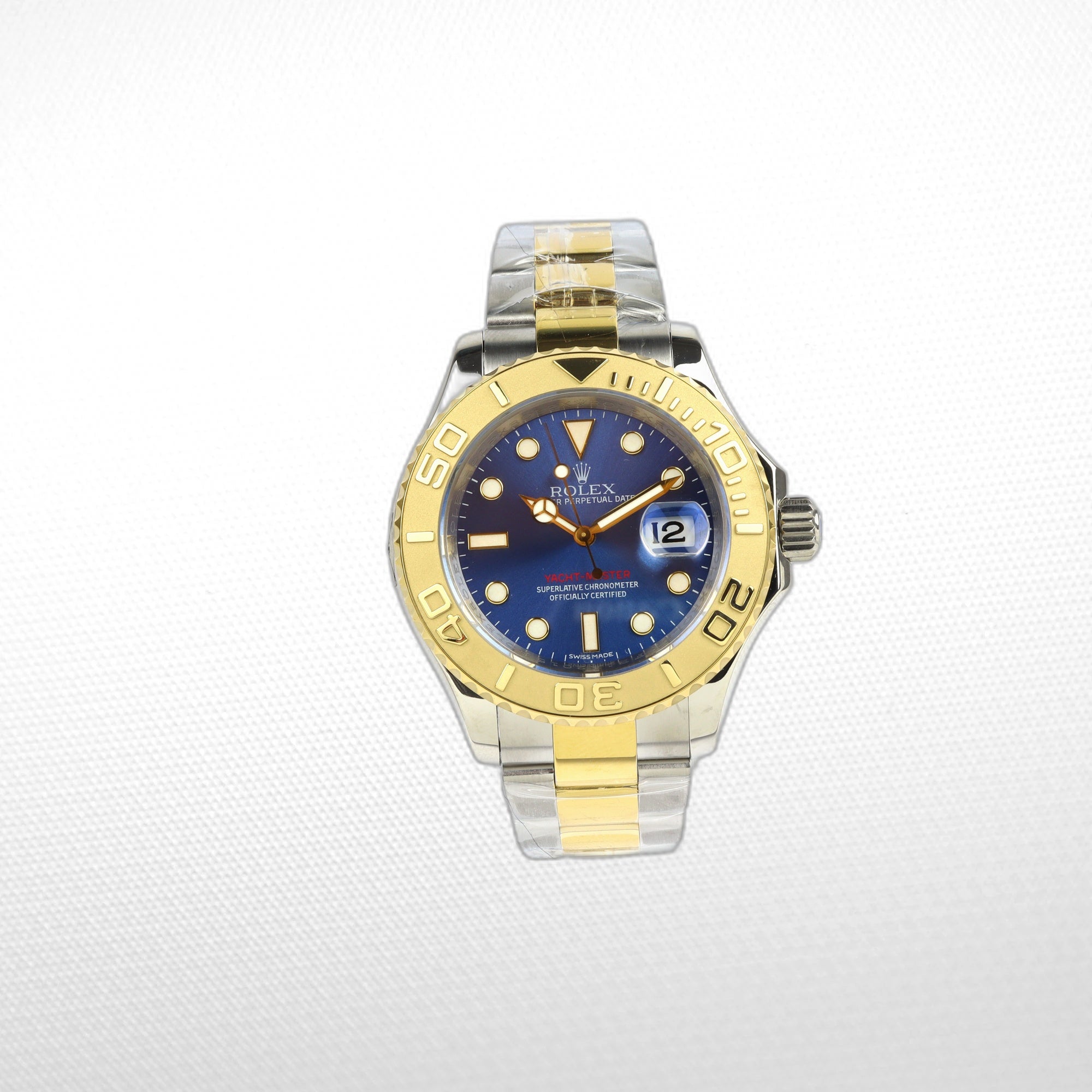 IMG_9825 YACHT-MASTER 40MM STEEL YELLOW GOLD BLUE DIAL MENS CLONE - Image 1